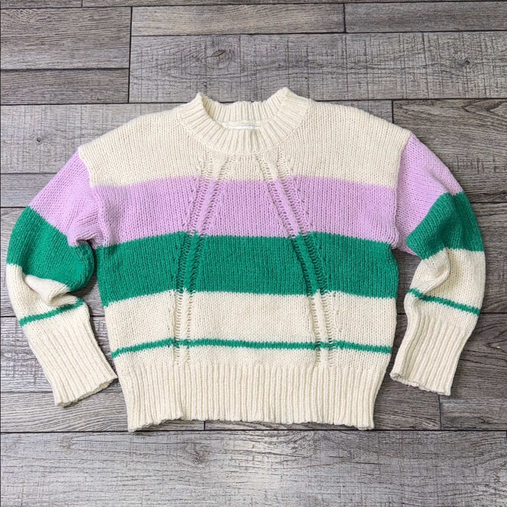 Lush Cream, Green, and Purple Striped Sweater